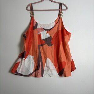 Women's Tank Style Orange Blouse Size 4x Metal Geometric Accent